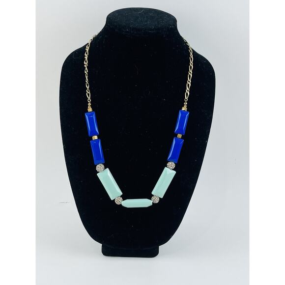 J. Crew Blues & Pave Crystal Beaded Necklace Balls Gemoetric Elongated Y2k 80s - Picture 1 of 10